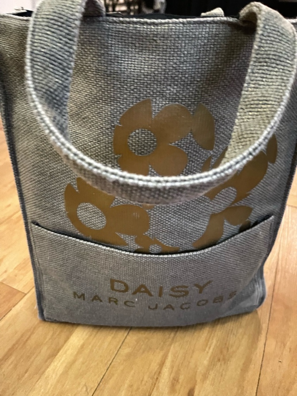 Marc Jacobs Gray/Greenish Canvas Tote with Gold Daisy Motif
